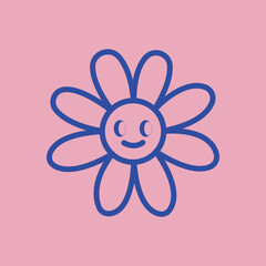 flower,doodle,cute flat line art vector illustration of a cute cartoon flower with smile face for design element