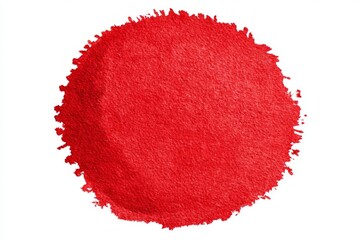 Vibrant red paint creates a textured circular shape, adding a bold splash of color against a clean white backdrop