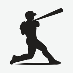 baseball player silhouette. Baseball player hitting ball with bat. Black silhouette