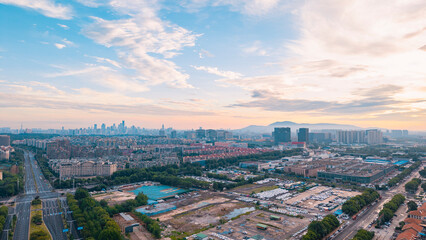 aerial view of Nanjing city during sunrise, China