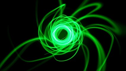 Abstract Green Light Trails: Swirling Vortex Energy Background
