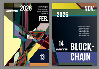 Flyer A4 Abstract Pixilated Bright Rectangles Big Data