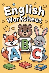 Obraz premium Engaging children's worksheet featuring cute animals learning the alphabet with vibrant colors and playful designs.