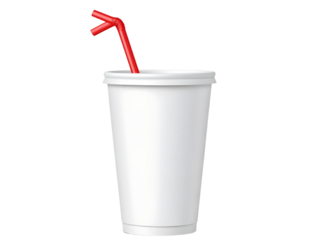 White paper cup with red straw isolated on transparent background - Powered by Adobe