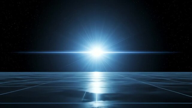 Futuristic abstract light shining over geometric floor background  