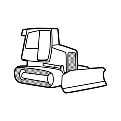 black and white line art vector of a simple bulldozer