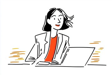 Woman sitting at desk working on laptop - Productivity