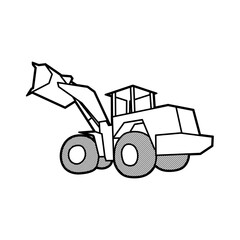 black and white wheel loader bulldozer icon vector