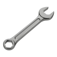 Silver Combination Wrench with Open-End and Box-End Heads, Durable Hand Tool Isolated on White