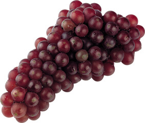 A ripe bunch of deep red grapes with a glossy sheen isolated on transparent background