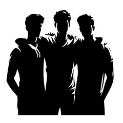 Black and white silhouette vector of Three friends on white background