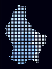 Obraz premium Luxembourg dotted map. Digital style map of the country on dark background. Luxembourg shape with square dots. Colored dots style. Large size squares. Amazing vector illustration.