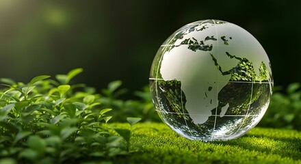 Discover the beauty of earth: a glass globe nestled in lush greenery for eco awareness