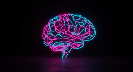 Glowing neon brain outline with vivid colors