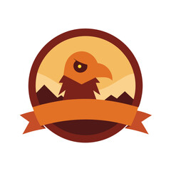 Fierce Eagle Emblem With Mountains And Ribbon On White Background bird hawk