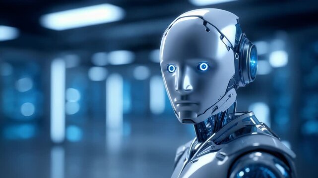 Future Technology Humanoid Robot Side View Close-up