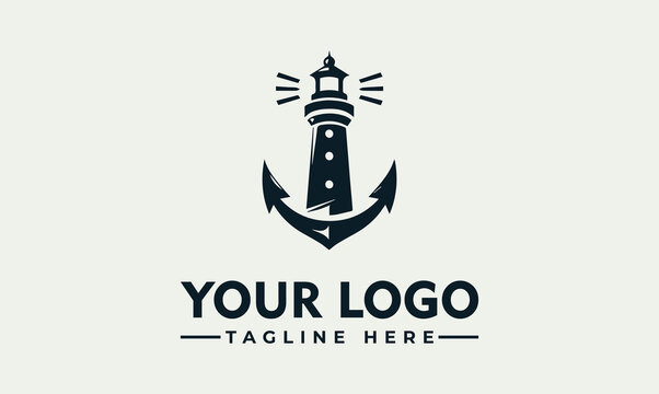 Nautical logo design featuring a lighthouse nestled within an anchor, symbolizing guidance and safety at sea.
