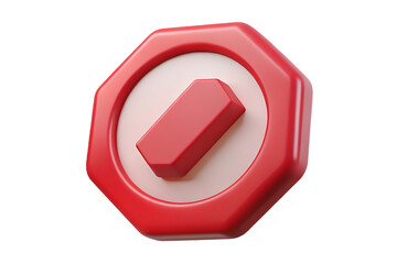 Ai generated image of a red octagonal stop sign with a white circle and a red bar inside, isolated on a transparent background, representing prohibition and control