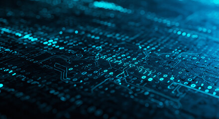 High-tech binary data stream with glowing numbers and circuit lines