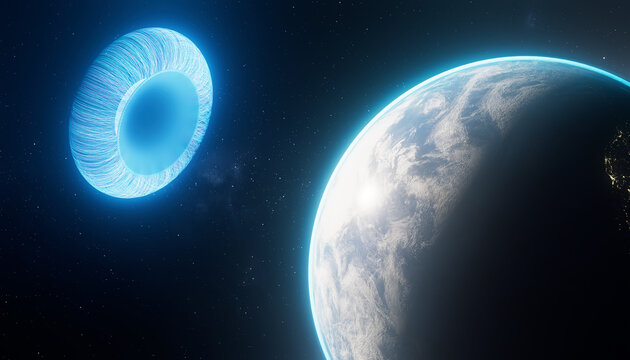 Planet Earth facing luminous 3D emissive eye