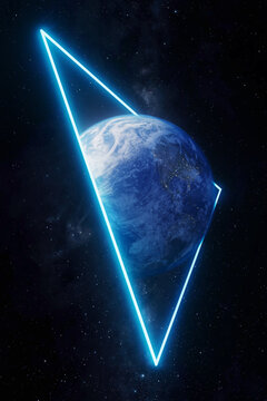 Glowing 3D triangle of light surrounds Earth