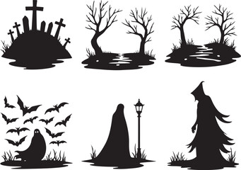 Create spooky Halloween designs with these silhouette elements collection