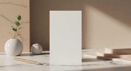 **Modern vertical card mockup, blank crisp card on marble countertop with warm ambient lighting and subtle decor, professional yet cozy presentation with copy space**  