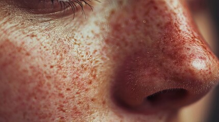 Fototapeta premium Redness and irritation around the nose are clearly shown in this close-up, emphasizing the importance of skincare and dermatological evaluation. 