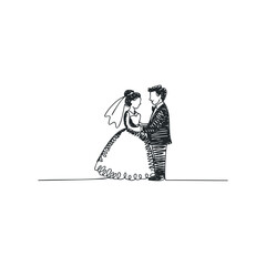 Fototapeta premium Stylized Sketch of Bride and Groom Standing Together at Wedding