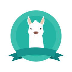 Llama Emblem with Ribbon and Teal Circle alpaca animal