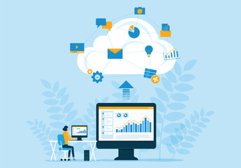 business technology storage cloud computing connect service concept with administrator and developer team working on cloud
