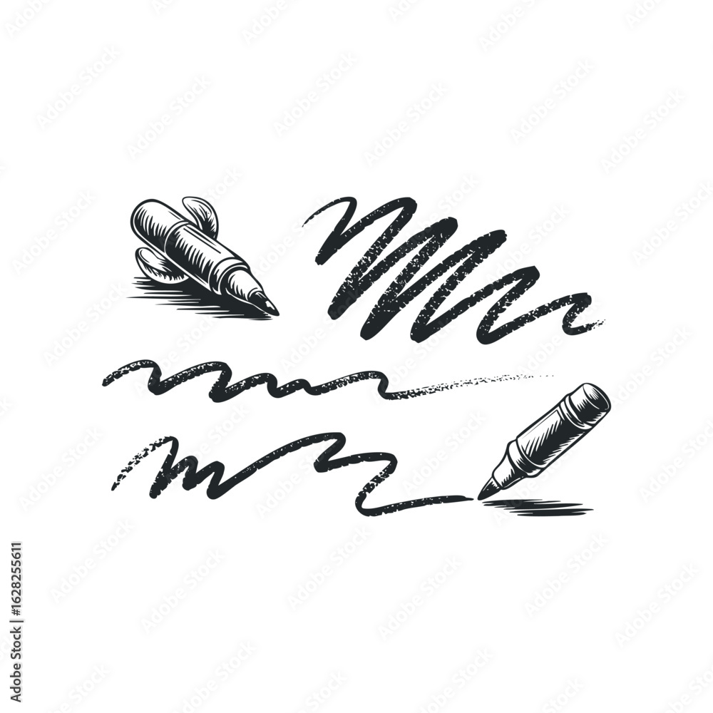 Canvas Prints felt tip marker with scribble strokes and lines on white paper