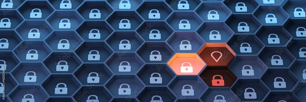 Poster data security: a visual representation of data protection and digital security, with a network of se