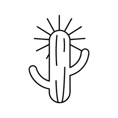 Simple line art cactus with radiating lines succulent plant