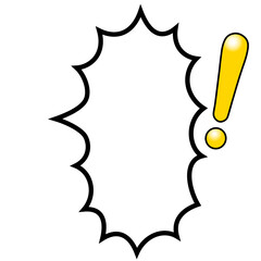 テカリ有る黄色いビックマーク付きの爆発型で縦長の吹き出し