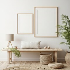 Bohemian living room with plants and framed art
