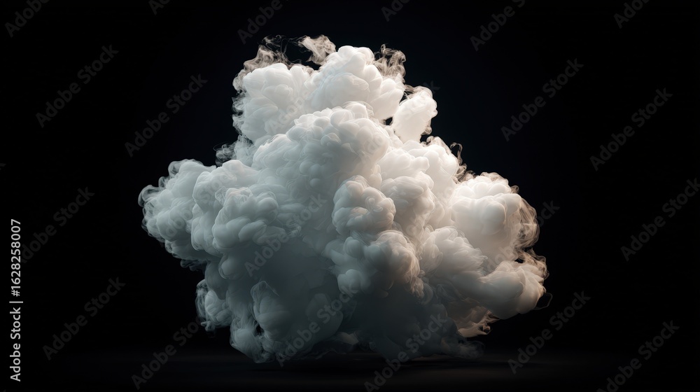 Poster dramatic white smoke cloud exploding on black background abstract design element for creative projec