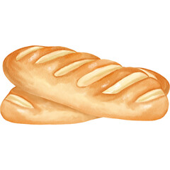 Watercolor Painting of Baguettes Bread