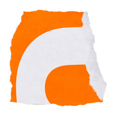 Piece of bright orange torn paper with white pattern, isolated decorative collage element