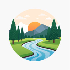 Serene Sunset Landscape With River And Mountains