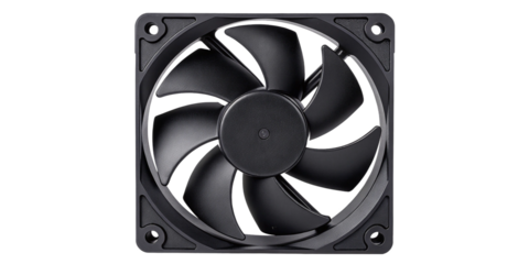 Close-Up Image of Black Computer Cooling Fan with Curved Blades on Transparent Background
High-Quality Front View of PC Cooling Fan in Square Frame Isolated on White