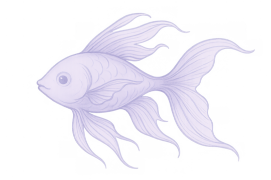 Vibrant purple betta fish displaying flowing fins, swimming elegantly against transparent background, highlighting aquatic beauty and grace