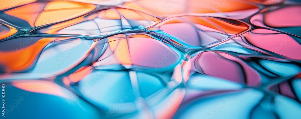 Poster abstract colorful glossy surface with fluid shapes and reflections