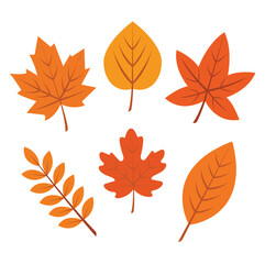 Naklejka premium Flat Vector Set of 6 Autumn Leaves – Fall Season Leaf Collection
