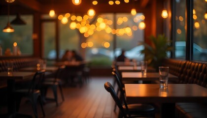 Cafe or restaurant with warm aesthetic lamp defocused abstract background. Bokeh ball aesthetic background.