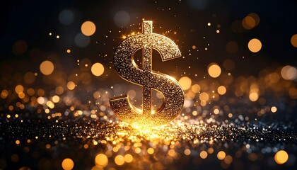 Sparkling gold dollar sign on dark background