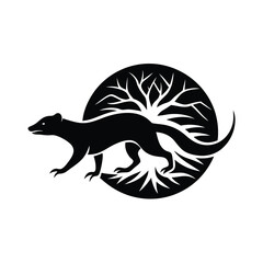 World animal day vector art of a weasel silhouette with a tree backdrop isolated
