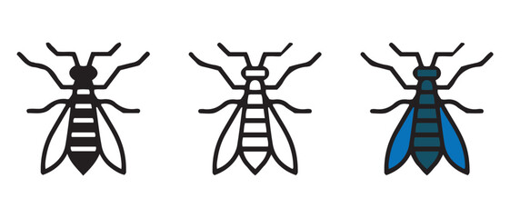 Comparison of Mosquito Icons. Black, White, and Blue Variations for Design and Education.