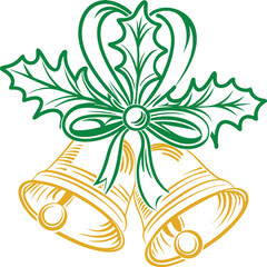 Christmas Bells with Holly Vector Illustration on a transparent background, 