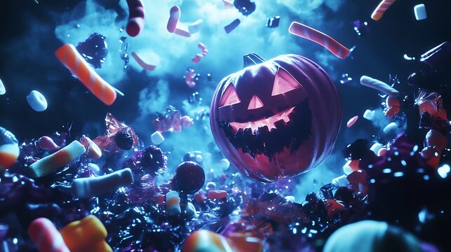 Generative AI Halloween candy mix with dark mysterious elements and eerie vibe